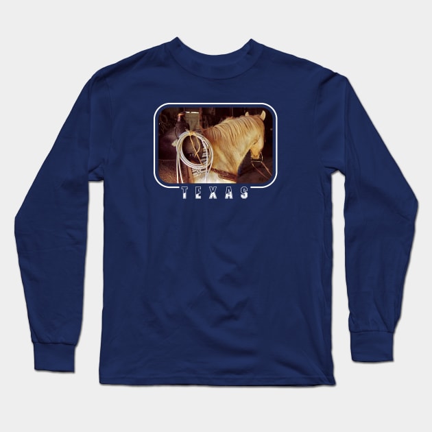 Quarter Horse Waiting For Rider, Texas Long Sleeve T-Shirt by Wondergarbs